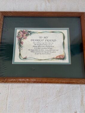 NWT Vintage Decorel 8x10 Framed Friendship Poem To My Dearest Friend NOS Decor